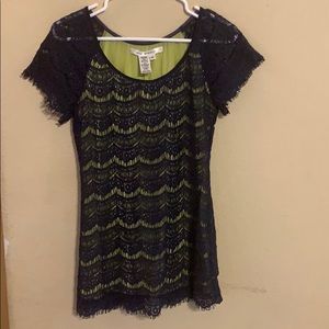 Navy lace over green blouse from Max studio